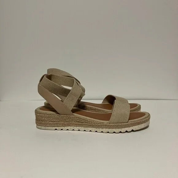 Lucky Brand Thimba Natural Sandals, Size 8, Women's Shoes, Ankle Wrap Espadrille - Picture 3 of 12